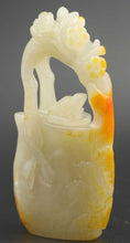 Load image into Gallery viewer, 4.5inch Chinese Antique Genuine Natural White Jade HandCarved Bird Flower Wine Pot Statue