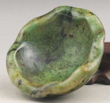 Load image into Gallery viewer, 2.9in/73.66 D-Chinese Genuine Natural Green Jade HandCarved Flower Bowl Statue