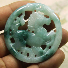 Load image into Gallery viewer, 10% OFF- Certified Natural Jadeite Emerald A*Jade HandCarved Horse 马到成功 Pendant B126H