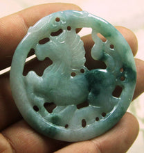 Load image into Gallery viewer, 10% OFF- Certified Natural Jadeite Emerald A*Jade HandCarved Horse 马到成功 Pendant B126H