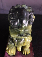 Load image into Gallery viewer, 5.75in/146mm H- Chinese Vintage Genuine Natural Spinach Green Jade HandCarved Lion Statue with wood stand