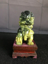 Load image into Gallery viewer, 5.75in/146mm H- Chinese Vintage Genuine Natural Spinach Green Jade HandCarved Lion Statue with wood stand
