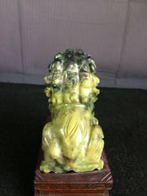 Load image into Gallery viewer, 5.75in/146mm H- Chinese Vintage Genuine Natural Spinach Green Jade HandCarved Lion Statue with wood stand