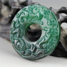 Load image into Gallery viewer, 10% OFF- Certified Natural Green Jadeite Emerald A*Jade HandCarved Hongshan Culture Beast Noble Pendant 0745