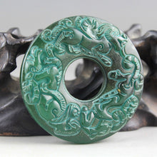 Load image into Gallery viewer, 10% OFF- Certified Natural Green Jadeite Emerald A*Jade HandCarved Hongshan Culture Beast Noble Pendant 0745