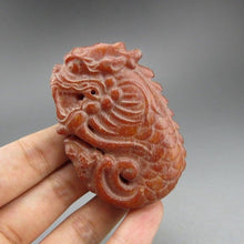 Load image into Gallery viewer, 10% OFF- Certified Natural Red Jadeite Emerald A*Jade HandCarved Hongshan Culture Dragon Fish Pendant A198
