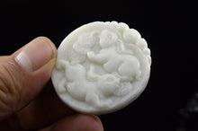 Load image into Gallery viewer, 10% OFF- Certified Natural White Emerald A*Jade HandCarved Rabbits Pendant A88