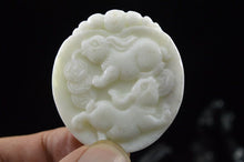 Load image into Gallery viewer, 10% OFF- Certified Natural White Emerald A*Jade HandCarved Rabbits Pendant A88