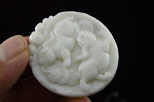Load image into Gallery viewer, 10% OFF- Certified Natural White Emerald A*Jade HandCarved Rabbits Pendant A88
