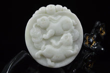 Load image into Gallery viewer, 10% OFF- Certified Natural White Emerald A*Jade HandCarved Rabbits Pendant A88