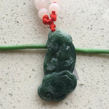 Load image into Gallery viewer, 10% OFF- Certified Natural Oily Green Jadeite Emerald A*Jade HandCarved PiXiu Ruyi Pendant 貔貅 0129