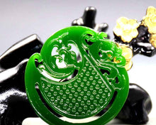 Load image into Gallery viewer, 10% OFF- Certified Natural Jadeite Emerald A*Jade HandCarved Dragon-Phoenix Pendant