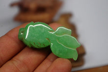 Load image into Gallery viewer, 10% OFF- Certified Natural Jadeite Emerald A*Jade HandCarved Gold Fish Pendant XB-281