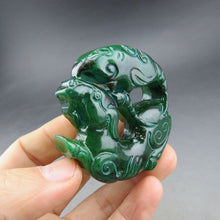 Load image into Gallery viewer, 10% OFF- Certified Natural Jadeite Emerald A*Jade HandCarved Hongshan Culture Beast Pendant S918