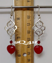 Load image into Gallery viewer, 10% OFF- 2 pcs Certified Natural Jadeite Emerald A*Jade HandCarved A Pair of Red Jade Heart LOVE Dangle 925 Stamped S. Silver Hook Earrings