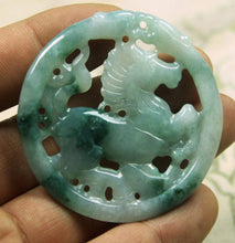Load image into Gallery viewer, 10% OFF- Certified Natural Jadeite Emerald A*Jade HandCarved Horse 马到成功 Pendant B126H