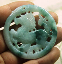 Load image into Gallery viewer, 10% OFF- Certified Natural Jadeite Emerald A*Jade HandCarved Horse 马到成功 Pendant B126H