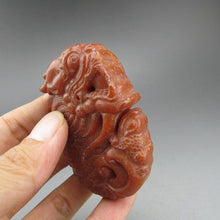 Load image into Gallery viewer, 10% OFF- Certified Natural Red Jadeite Emerald A*Jade HandCarved Hongshan Culture Dragon Fish Pendant A198