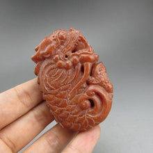 Load image into Gallery viewer, 10% OFF- Certified Natural Red Jadeite Emerald A*Jade HandCarved Hongshan Culture Dragon Fish Pendant A198