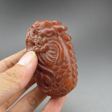Load image into Gallery viewer, 10% OFF- Certified Natural Red Jadeite Emerald A*Jade HandCarved Hongshan Culture Dragon Fish Pendant A198