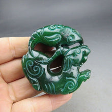 Load image into Gallery viewer, 10% OFF- Certified Natural Green Jadeite Emerald A*Jade HandCarved Hongshan Culture Beast Noble Pendant S918