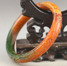 Load image into Gallery viewer, 10% OFF- 58/59/60mm Certified Natural 3 Color Jadeite Emerald A*Jade HandCarved Dragon Bangle NO.G329