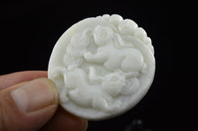Load image into Gallery viewer, 10% OFF- Certified Natural White Emerald A*Jade HandCarved Rabbits Pendant A88