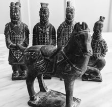 Load image into Gallery viewer, 5 Piece Set of Chinese Terracotta Warriors Antique Genuine Natural Black Stone HandCarved Statues