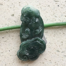 Load image into Gallery viewer, 10% OFF- Certified Natural Oily Green Jadeite Emerald A*Jade HandCarved PiXiu Ruyi Pendant 貔貅 0129