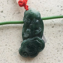 Load image into Gallery viewer, 10% OFF- Certified Natural Oily Green Jadeite Emerald A*Jade HandCarved PiXiu Ruyi Pendant 貔貅 0129