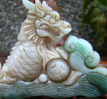 Load image into Gallery viewer, 4''L- Certified Burma Natural Jadeite Emerald A*Jade HandCarved Dragon Ruyi Statue