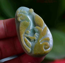 Load image into Gallery viewer, 10% OFF- Certified Natural Jadeite Emerald A*Jade HandCarved Green Yellow Red Pendant Porrot Phoenix 英明神武 457