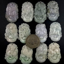 Load image into Gallery viewer, 10% OFF- Certified Natural 3 Color Jadeite Emerald A*Jade HandCarved 12 Chinese Zodiac Pendant with free necklace rope in gift box