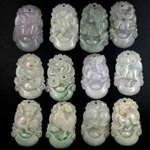 Load image into Gallery viewer, 10% OFF- Certified Natural 3 Color Jadeite Emerald A*Jade HandCarved 12 Chinese Zodiac Pendant with free necklace rope in gift box
