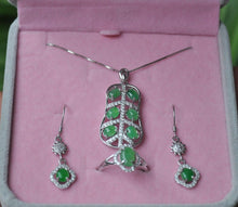 Load image into Gallery viewer, 10% OFF- Certified Natural Jadeite Emerald A*Jade HandCarved Pendant~ 1 Set of Three Pieces 925 Silver（Free size）