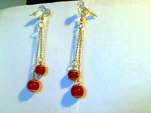 Load image into Gallery viewer, 10% OFF- 2 pcs Certified Natural Jadeite Emerald A*Jade HandCarved A Pair of Handcrafted Red Jade Round Gold Chain Drop/Dangle Hook Earrings