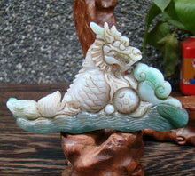 Load image into Gallery viewer, 4''L- Certified Burma Natural Jadeite Emerald A*Jade HandCarved Dragon Ruyi Statue