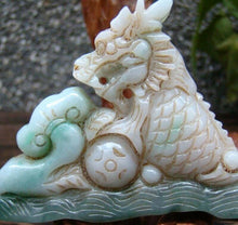 Load image into Gallery viewer, 4''L- Certified Burma Natural Jadeite Emerald A*Jade HandCarved Dragon Ruyi Statue