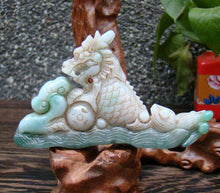Load image into Gallery viewer, 4''L- Certified Burma Natural Jadeite Emerald A*Jade HandCarved Dragon Ruyi Statue
