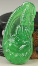 Load image into Gallery viewer, 10% OFF- Certified Natural Jadeite Emerald A*Jade HandCarved Guanyin Pendant A1940
