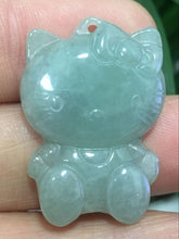 Load image into Gallery viewer, 10% OFF- Certified Natural Oily Green Jadeite Emerald A*Jade HandCarved Kitty Pendant X2423