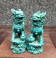 Load image into Gallery viewer, 3.74''H- A Pair of Chinese Natural Antique Exquisite Turquoise Handcarved Sculpture Lion Statues