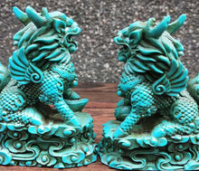 Load image into Gallery viewer, 3.74''H- A Pair of Chinese Natural Antique Exquisite Turquoise Handcarved Sculpture Lion Statues