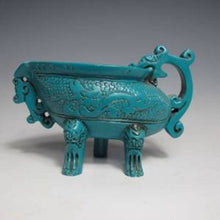 Load image into Gallery viewer, 4.17''L- Chinese Natural Antique Exquisite Turquoise Handcarved Sculpture Dragon Cup Statue