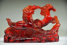 Load image into Gallery viewer, 5.43''L- Chinese Natural Antique Exquisite GEOMANTIC AMBER Handcarved Sculpture Lucky HORSES Statue