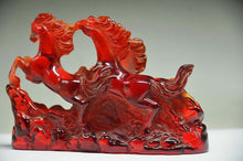 Load image into Gallery viewer, 5.43''L- Chinese Natural Antique Exquisite GEOMANTIC AMBER Handcarved Sculpture Lucky HORSES Statue