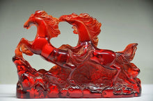 Load image into Gallery viewer, 5.43''L- Chinese Natural Antique Exquisite GEOMANTIC AMBER Handcarved Sculpture Lucky HORSES Statue