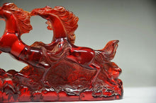 Load image into Gallery viewer, 5.43''L- Chinese Natural Antique Exquisite GEOMANTIC AMBER Handcarved Sculpture Lucky HORSES Statue