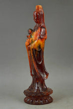 Load image into Gallery viewer, 9.6''H- Chinese Natural Antique Exquisite GEOMANTIC AMBER Handcarved Sculpture Kwan-Yin Send You Child Noble Statue