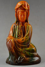 Load image into Gallery viewer, 7.3''H- Chinese Natural Antique Exquisite GEOMANTIC AMBER Handcarved Sculpture Guanyin Statue